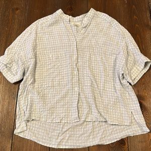 Short Sleeved Blue and White Check Button Down